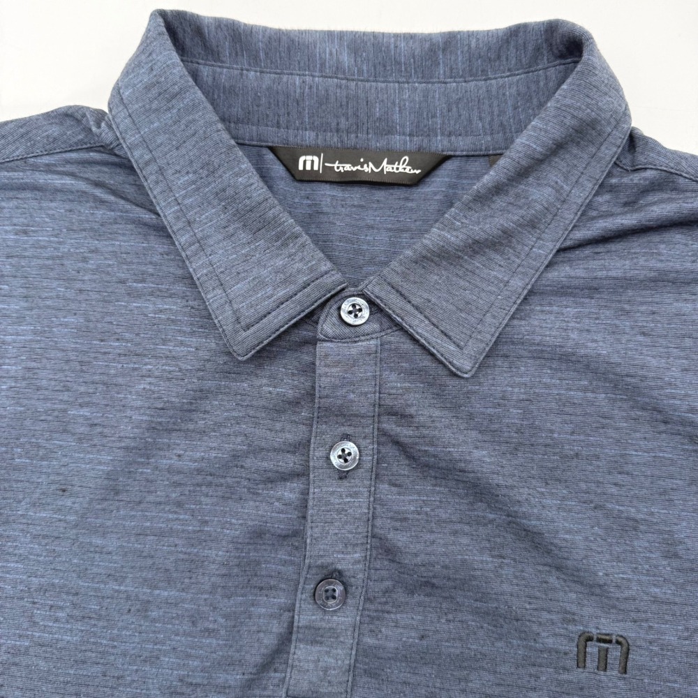 TravisMathew Polo Shirt Mens XL Blue Heathered Golf Performance Short Sleeve